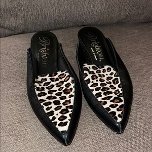 Brighton Women's Black and Leopard Print Mules